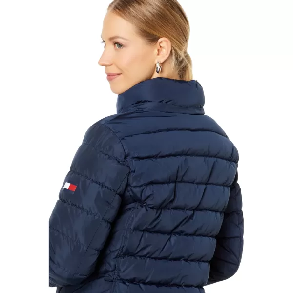 Tommy Hilfiger Womens Fur Hood Zip Up Short Puffer JacketNavy