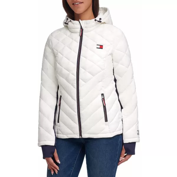 Tommy Hilfiger Womens Hooded Zip Front Short Packable JacketLace White