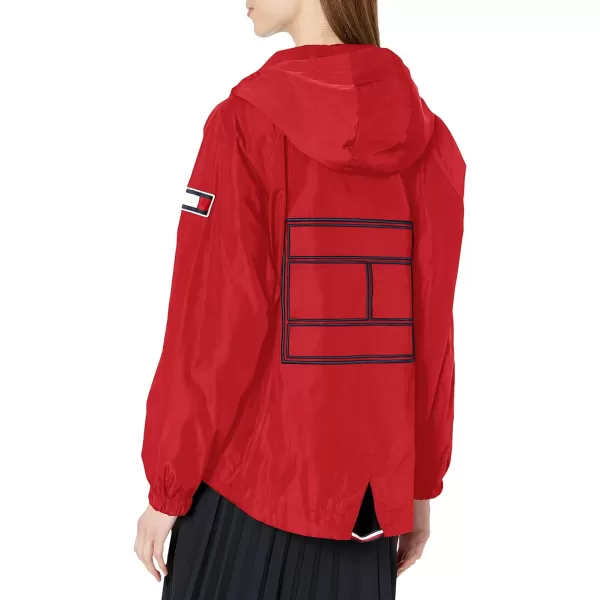 Tommy Hilfiger Womens Iconic Hooded Windbreaker JacketCrimson