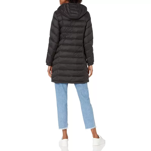 Tommy Hilfiger Womens MidLength Puffer Hooded Down Jacket with Drawstring Packing BagBlack