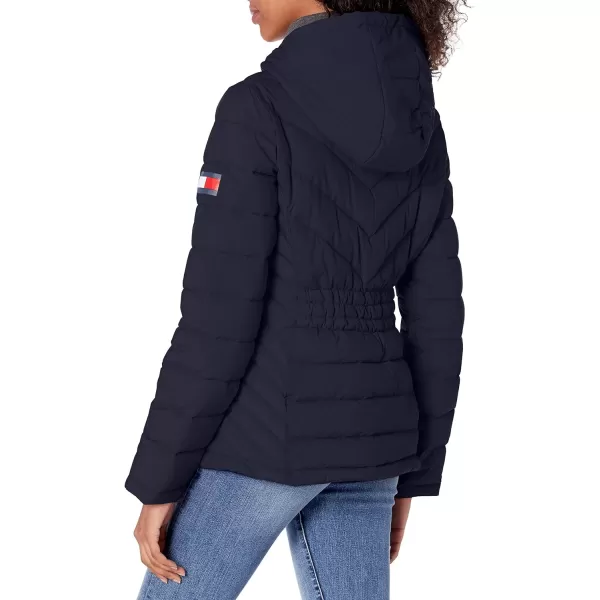 Tommy Hilfiger Womens Puffer Lightweight Hooded Jacket with Drawstring Packing BagNavy