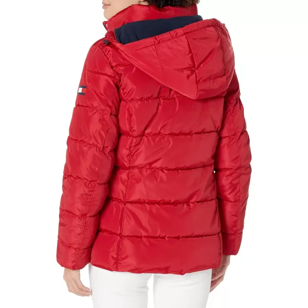 Tommy Hilfiger Womens Zip Up Short Puffer JacketCrimson