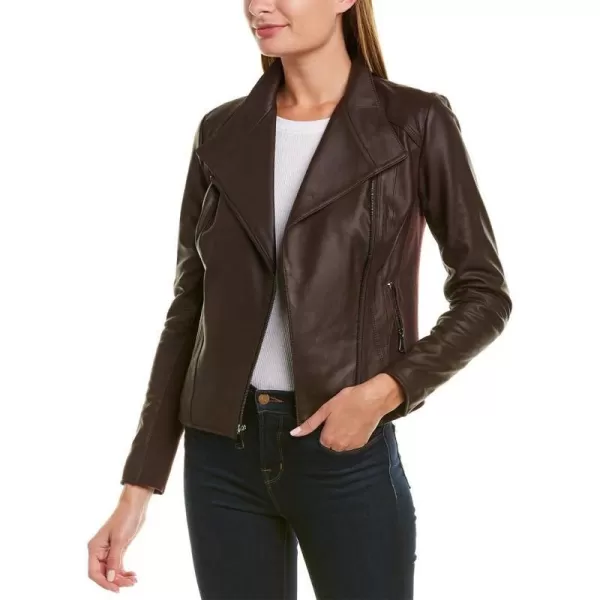 Andrew Marc Womens Lightweight Asymmetrical Leather JacketBurgundy