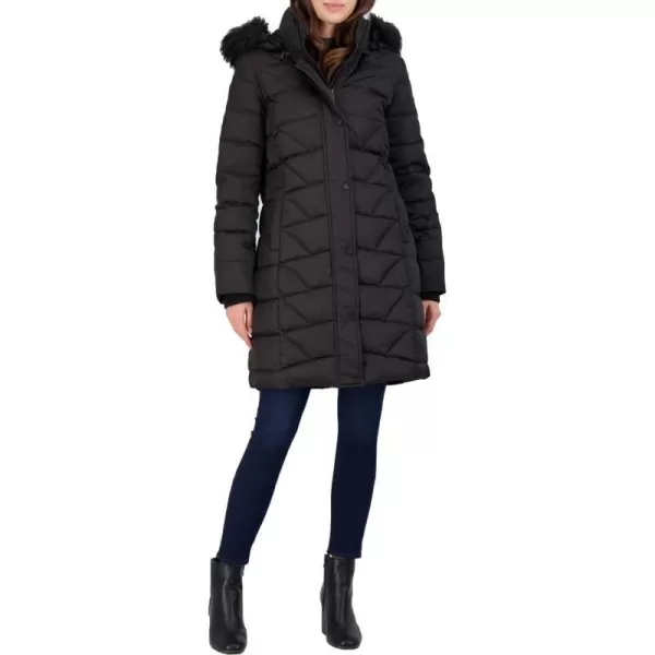 Andrew Marc Womens Medina Down Jacket with Faux Fur Removable HoodBlack