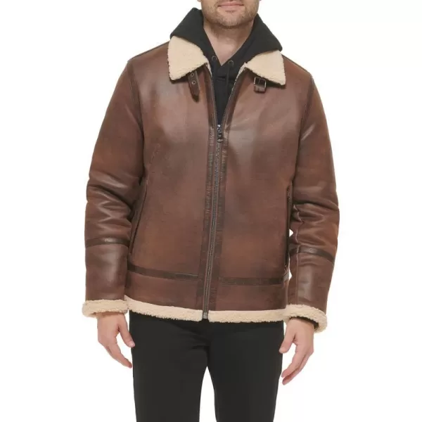 Calvin Klein Faux Leather MenBomber Jacket with Shearling LiningBrown