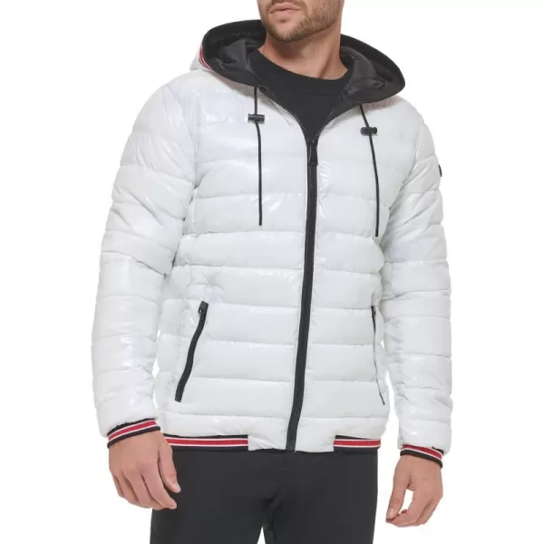 Calvin Klein Hooded Shiny Puffer Jackets Winter Coats for MenWhite