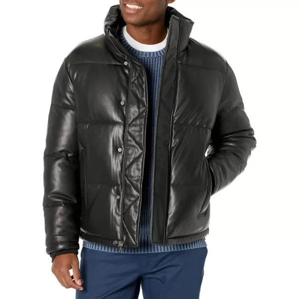 Calvin Klein Mens Classic Faux Leather PufferBlack