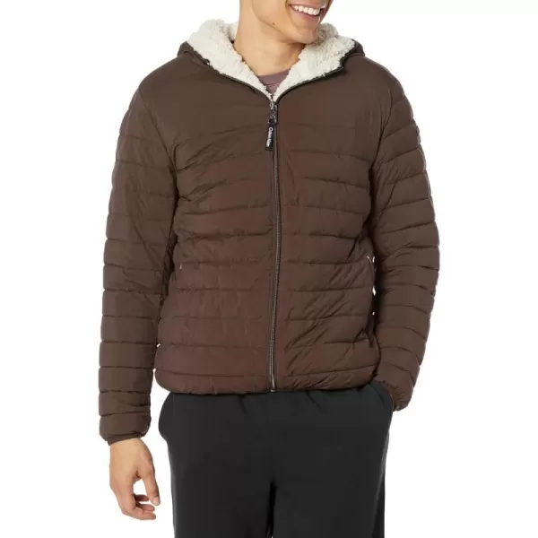 Calvin Klein Mens Hooded Down Jacket Quilted Coat Sherpa LinedBrown Camel