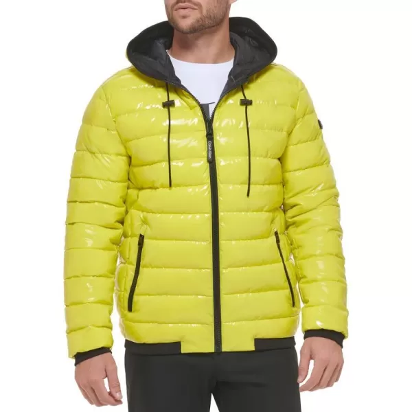 Calvin Klein Mens Hooded Super Shine Puffer JacketCitron