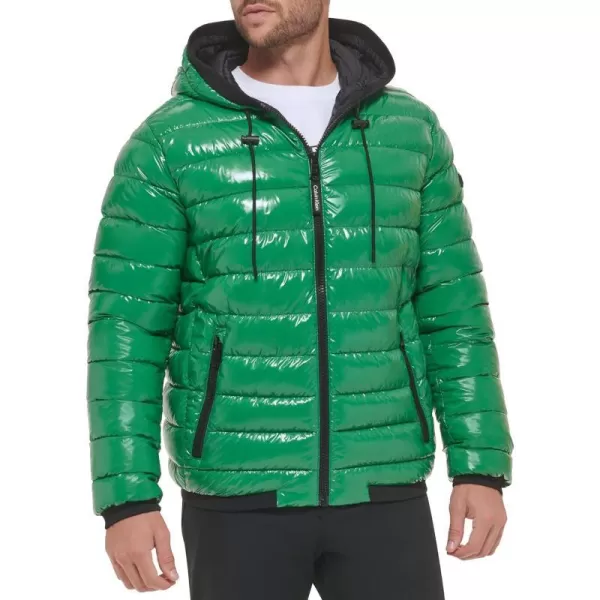 Calvin Klein Mens Hooded Super Shine Puffer JacketGreen