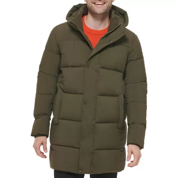 Calvin Klein Mens Long Stretch Puffer JacketOlive