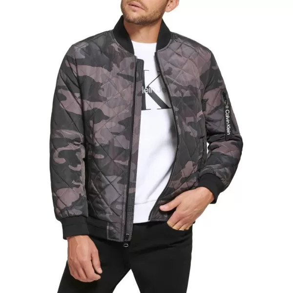 Calvin Klein Mens Quilted Zipper Detail Flight JacketBlack Camo