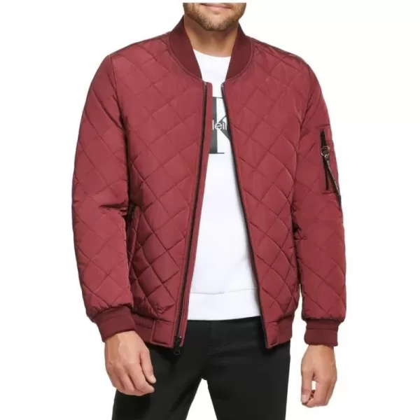 Calvin Klein Mens Quilted Zipper Detail Flight JacketBurgandy