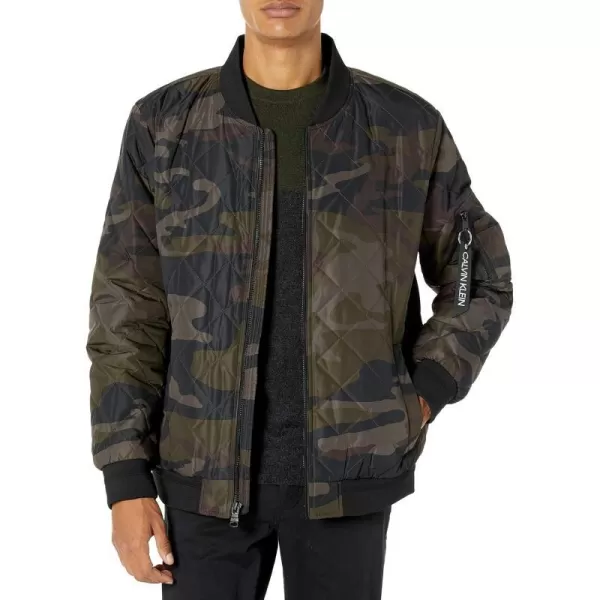 Calvin Klein Mens Quilted Zipper Detail Flight JacketOlive Camo