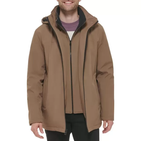 Calvin Klein Mens Water and Wind Resistant Hooded Coat from Fall Into WinterDark Tan