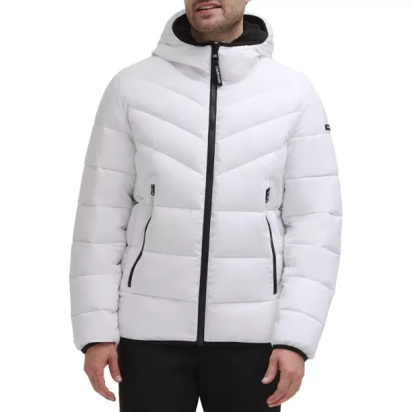 Calvin Klein Mens Winter CoatPuffer Stretch Jacket with Sherpa HoodWhite