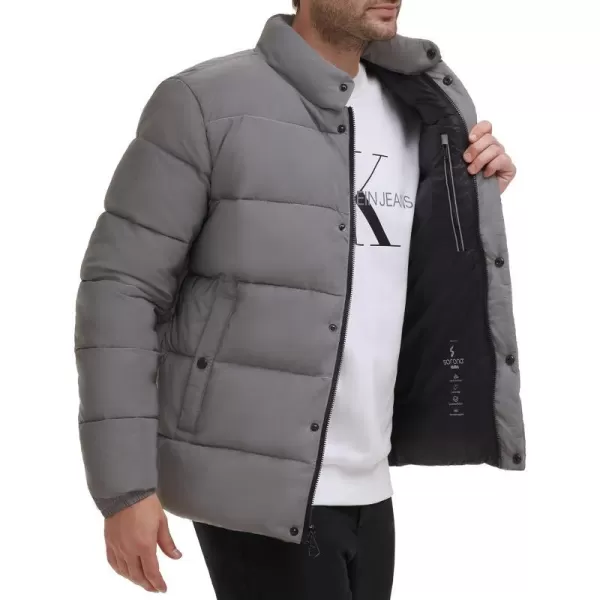 Calvin Klein Puffer JacketMen Winter Coat Water ResistantReflective Silver