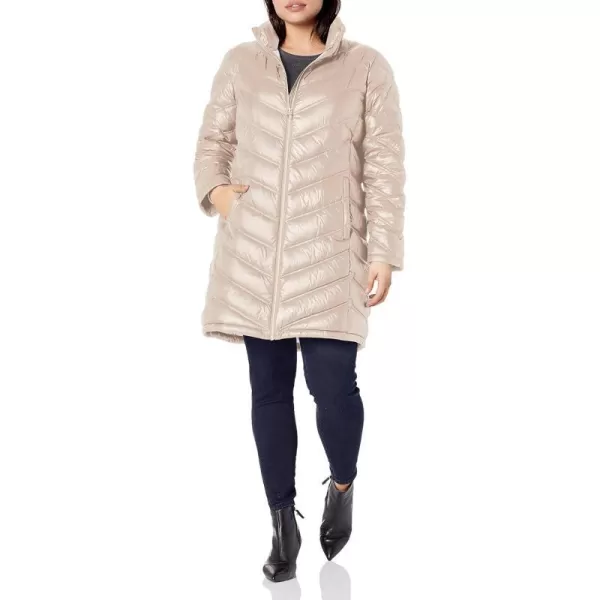 Calvin Klein Womens Chevron Quilted Packable Down Jacket Standard and PlusPlus Pearlized Cappuccino