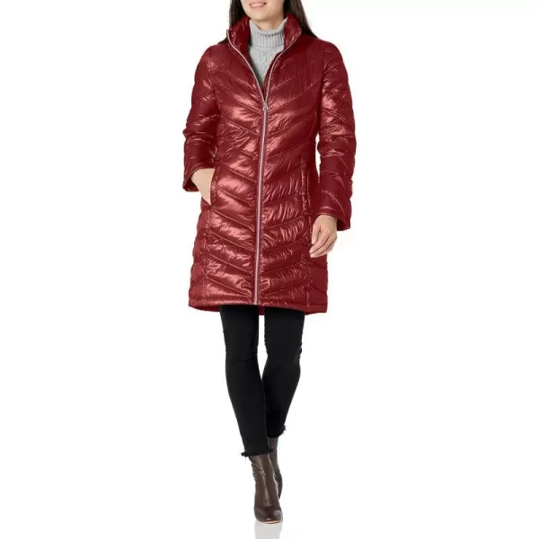 Calvin Klein Womens Chevron Quilted Packable Down Jacket Standard and PlusStandard Pearlized Crimson