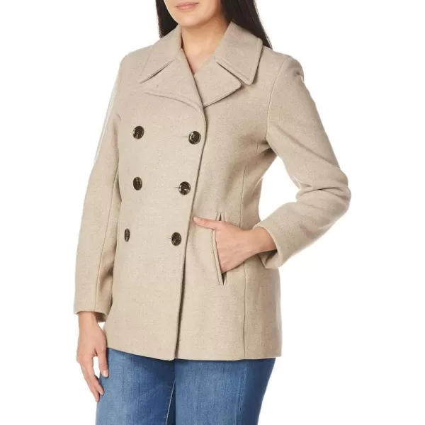 Calvin Klein Womens Double Breasted Peacoat Petite Standard PlusOatmeal Twill