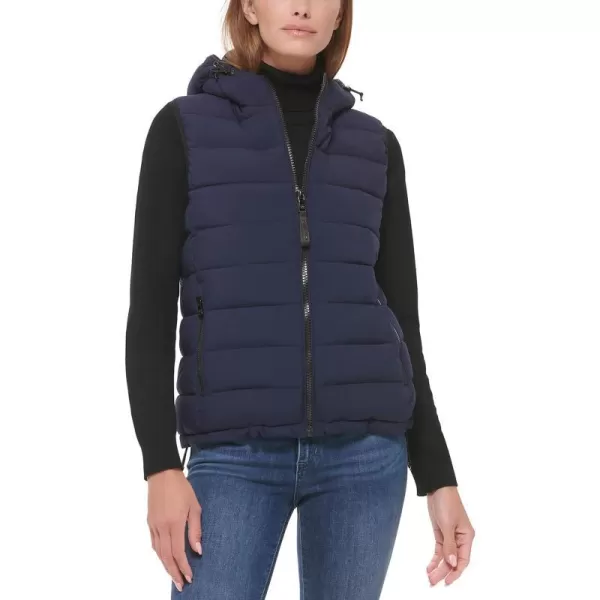 Calvin Klein Womens Hooded Casual Stretch Fabric Quilted VestDark Navy