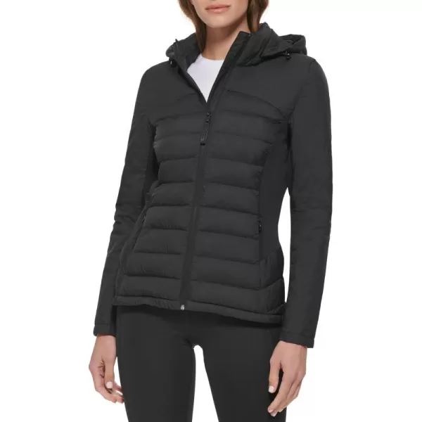 Calvin Klein Womens Lightweight Scuba Side Panels Adjustable Hood Zip Pockets PufferBlack