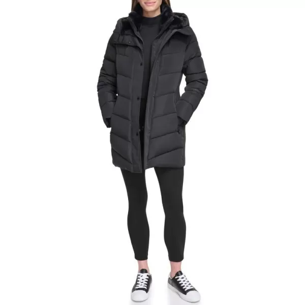 Calvin Klein Womens Long BibFront Puffer JacketBlack