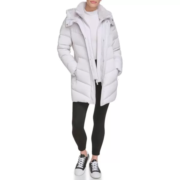 Calvin Klein Womens Long BibFront Puffer JacketDove Grey