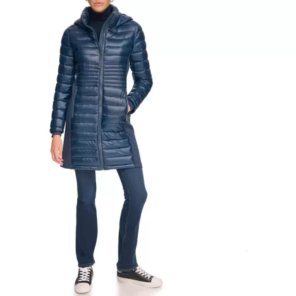 Calvin Klein Womens Long LightWeight Puffer JacketShine Slate Blue