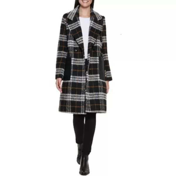 Calvin Klein Womens Notch Collar Double Breast Patch Pocket JacketBlack Multi Plaid