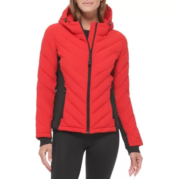 Calvin Klein Womens Scuba Side Panel and Sleeve Detail Adjustable Hood Zip PocketspufferMandarin Red