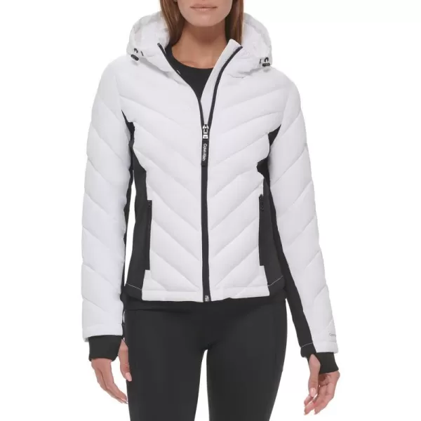 Calvin Klein Womens Scuba Side Panel and Sleeve Detail Adjustable Hood Zip PocketspufferWhite