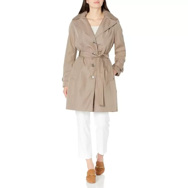 Calvin Klein Womens Single Breasted Belted Rain Jacket with Removable HoodOwl