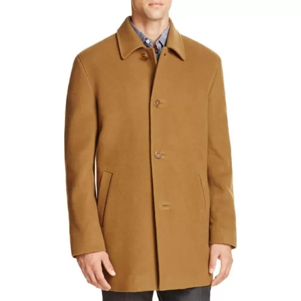 Cole Haan Mens Cashmere Blend Single Breasted Classic Coat With Shirt CollarCamel