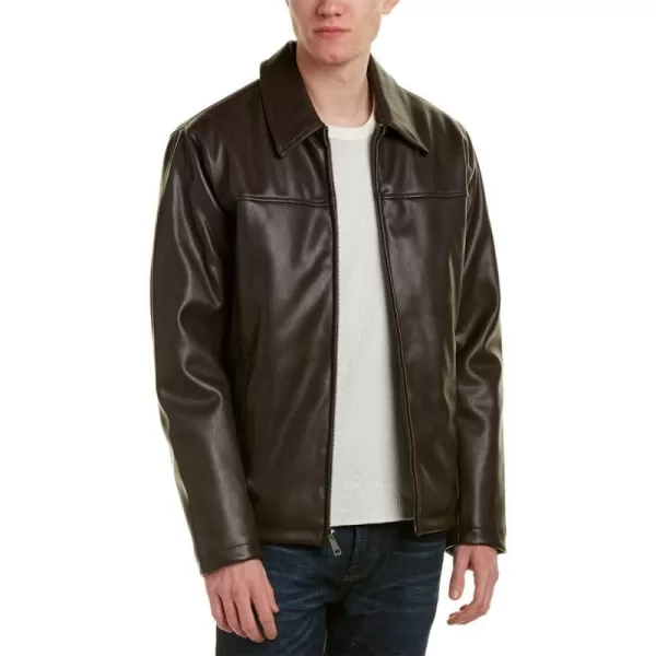 Cole Haan Mens Faux Leather Jacket Dark Brown SmallCole Haan Mens Faux Leather Jacket Dark Brown Small