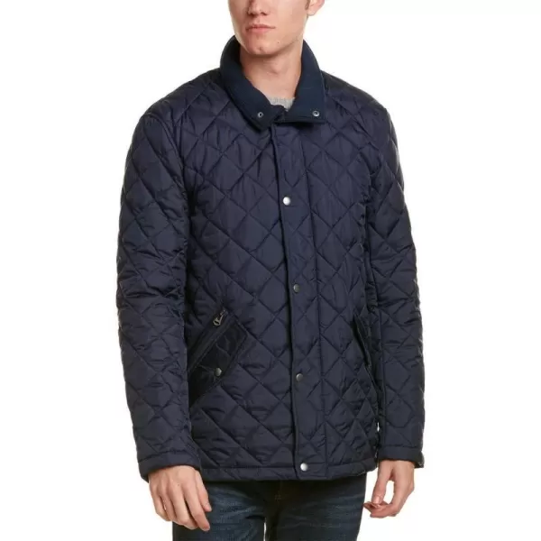 Cole Haan Mens Nylon Quilted Barn Jacket With Knit CollarNavy