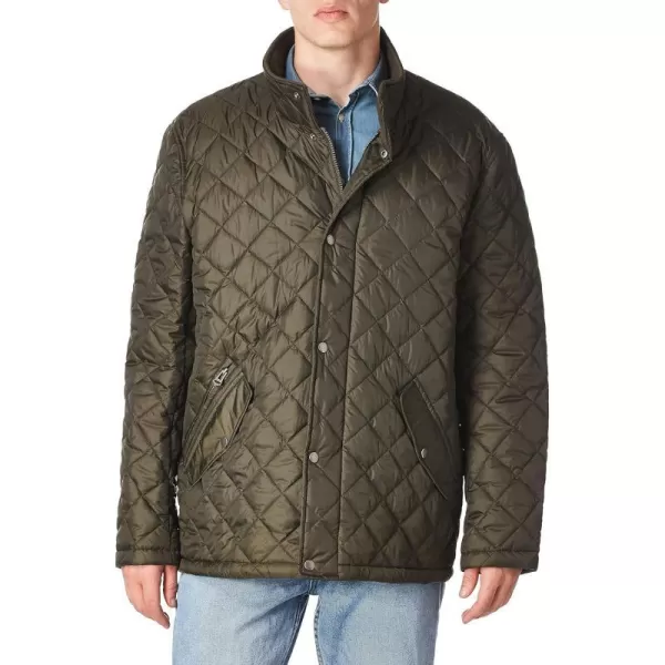 Cole Haan Mens Nylon Quilted Barn Jacket With Knit CollarOlive