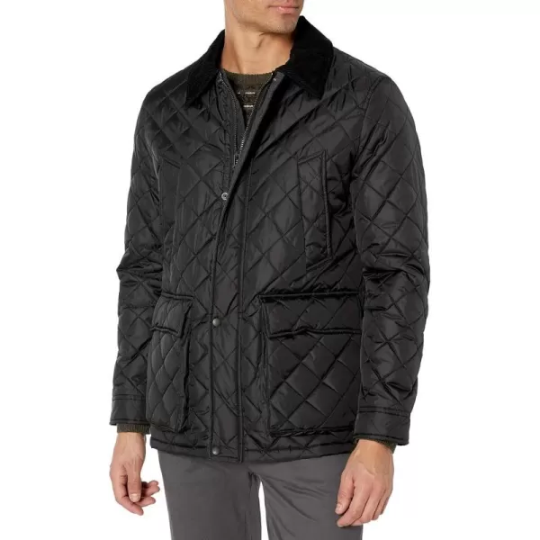 Cole Haan Mens Quilted Nylon Barn Jacket with Corduroy DetailsBlack