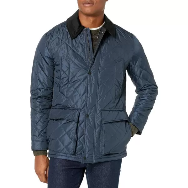 Cole Haan Mens Quilted Nylon Barn Jacket with Corduroy DetailsNavy