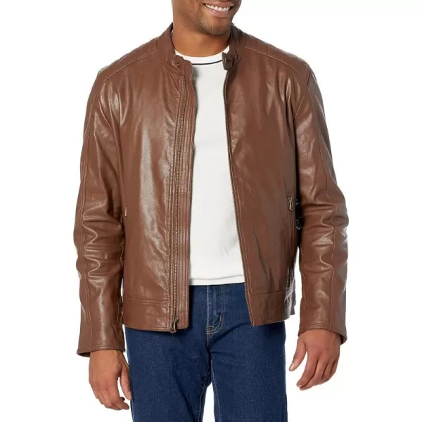 Cole Haan Mens Washed Leather Moto JacketCognac