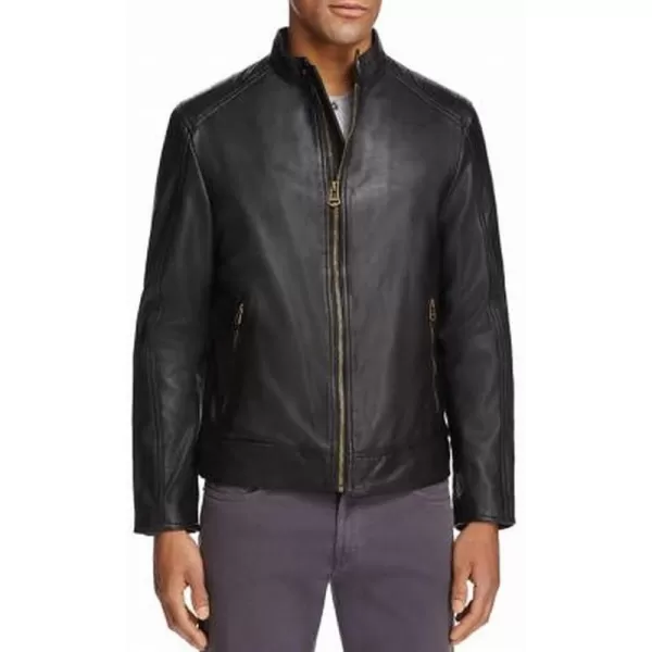 Cole Haan Mens Washed Leather Moto JacketWashed Black