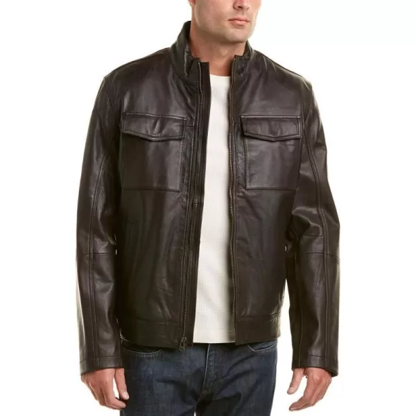 Cole Haan Mens Washed Leather Trucker JacketBrown