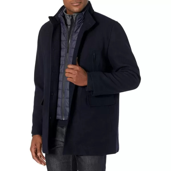 Cole Haan Mens Wool Twill Topper Coat with Water Resistant BibBlue