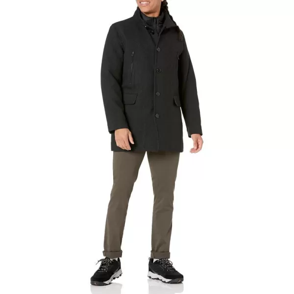 Cole Haan Mens Wool Twill Topper Coat with Water Resistant BibCharcoal