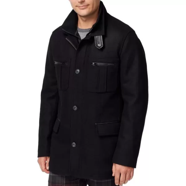 Cole Haan Signature Mens Wool Melton Coat with Nylon BibBlack