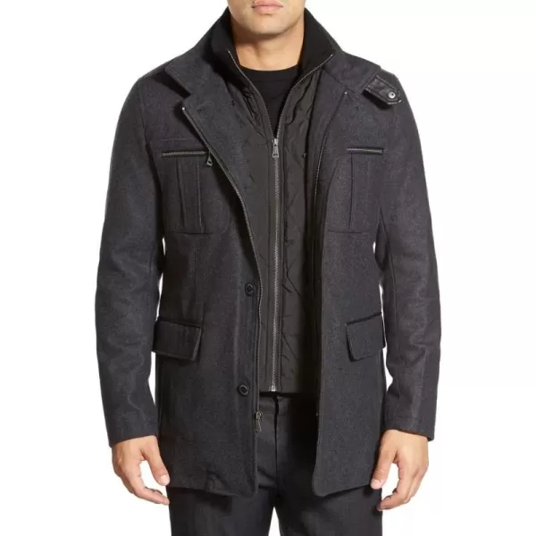 Cole Haan Signature Mens Wool Melton Coat with Nylon BibCharcoal