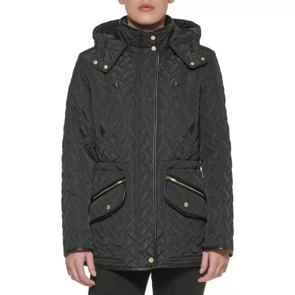 Cole Haan Womens Faux Trimmed Quilted Signature CoatBlack