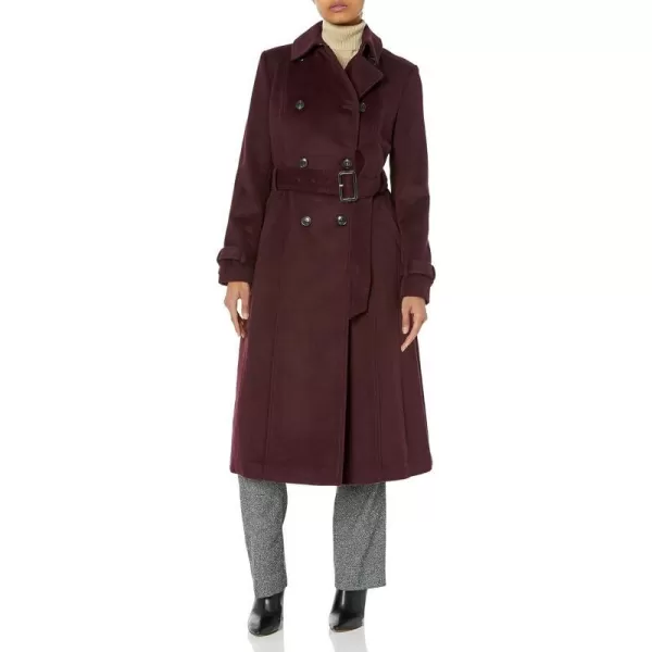 Cole Haan Womens Flared Trench Slick Wool CoatBordeaux