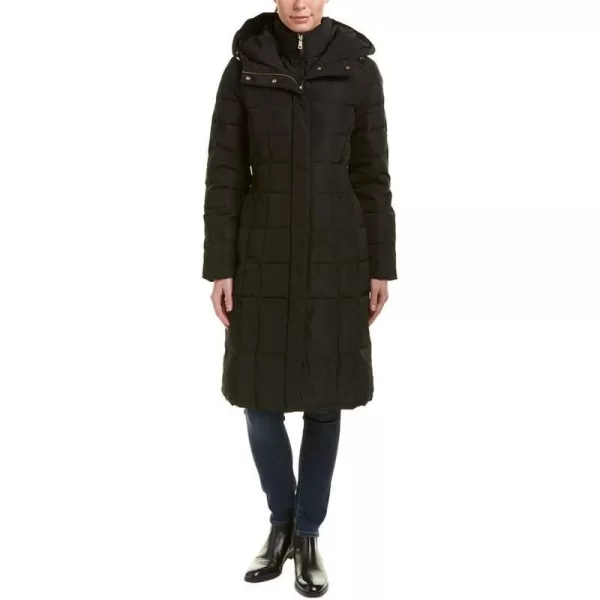 Cole Haan Womens Knee Length Hooded Quilted Down CoatDeep Black