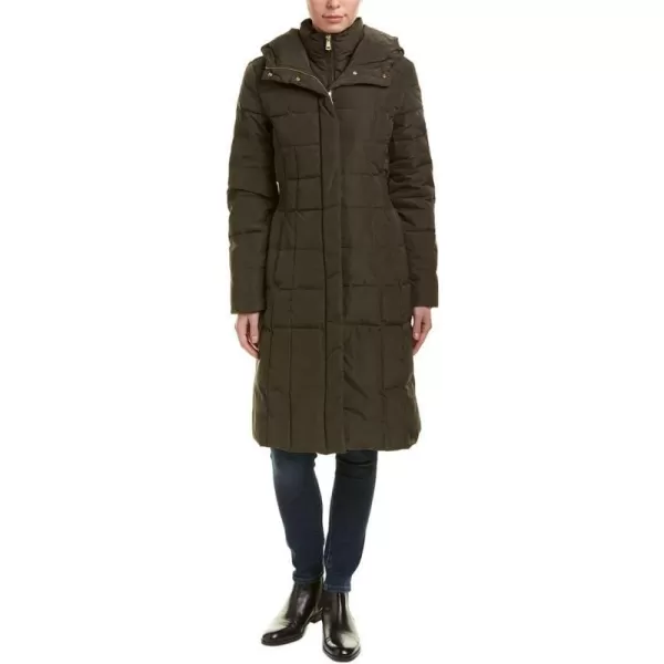 Cole Haan Womens Knee Length Hooded Quilted Down CoatForest